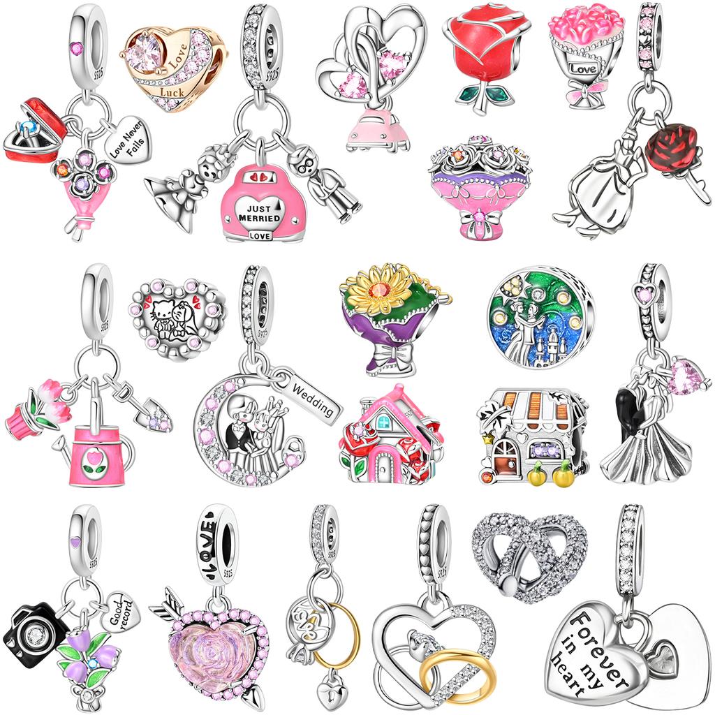 Оригинальные медные романтические свадебные шармы, кольцо для букета, роза, сердце, бусины, подвески, подходят для браслетов, сделай сам, изысканные ювелирные изделия, подарки