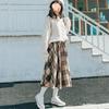 Milk Tea Woolen Plaid A-line Skirt for Autumn/Winter – High Waist, Slimming Midi for Students
