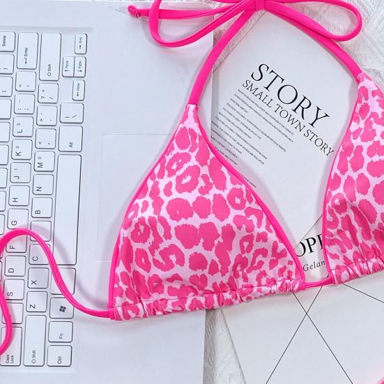 2 шт./компл. женский комплект бикини с леопардовым вырезом и спагетти с принтом, ремень на шнуровке с мягкой подкладкой