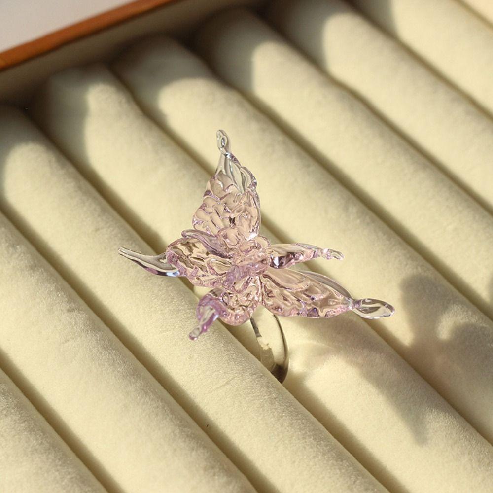 Exquisite Colorful Flower Ring Glass Crafts Chinese Dragon Ring Glaze Butterfly Ring Party Favors