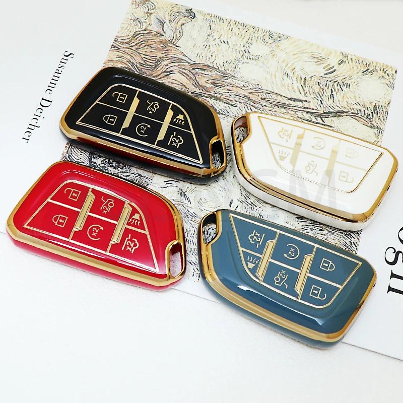 6 Buttons TPU Car Key Case Cover for 2020 2021 2022 2023 Cadillac Escalade Remote Key Shell Fob Whith Keychain Car Accessories