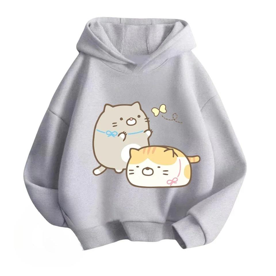Милые мультяшные кошки Модные детские толстовки с капюшоном Мальчик Девочка Осень Зима Повседневная уличная одежда Свободная Теплая Спортивная одежда