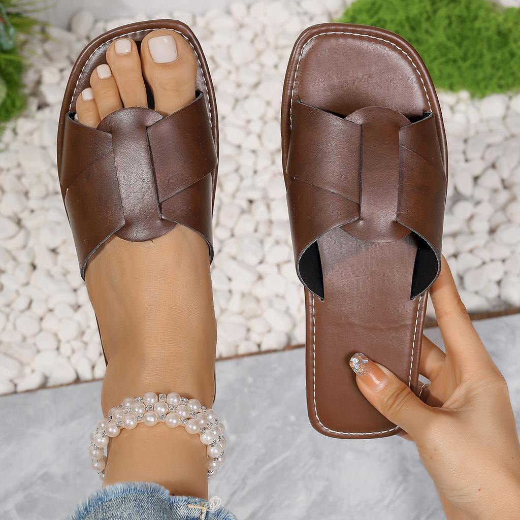 Retro Style Flat-bottomed Open-toed Slippers Women's Large Size with Beach Cool Slippers Slippers