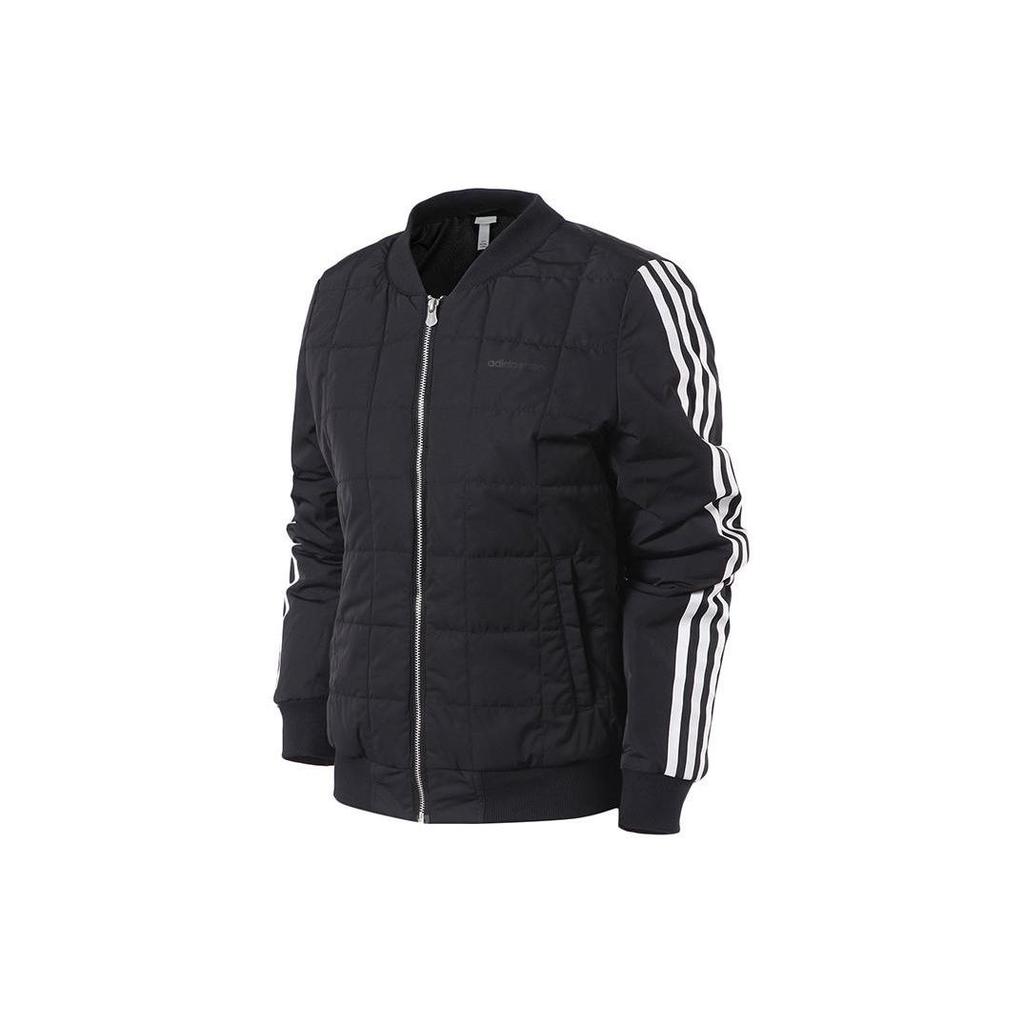 adidas Женская утепленная куртка-бомбер Neo с 3 полосками Черно-белая BP6473