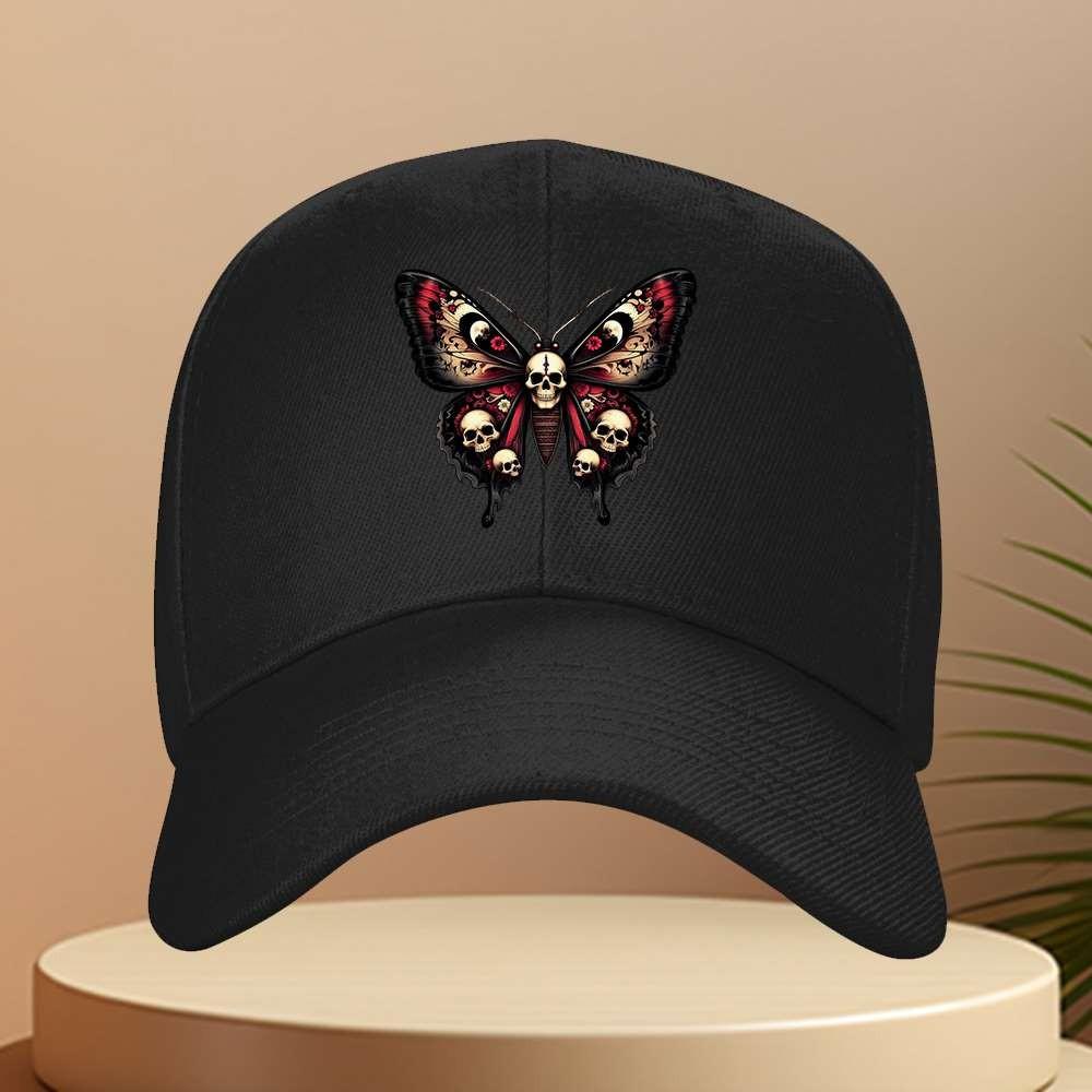 Skull Butterfly Design Baseball Cap Mysterious Dark Print Adjustable Unisex Outdoor Hat