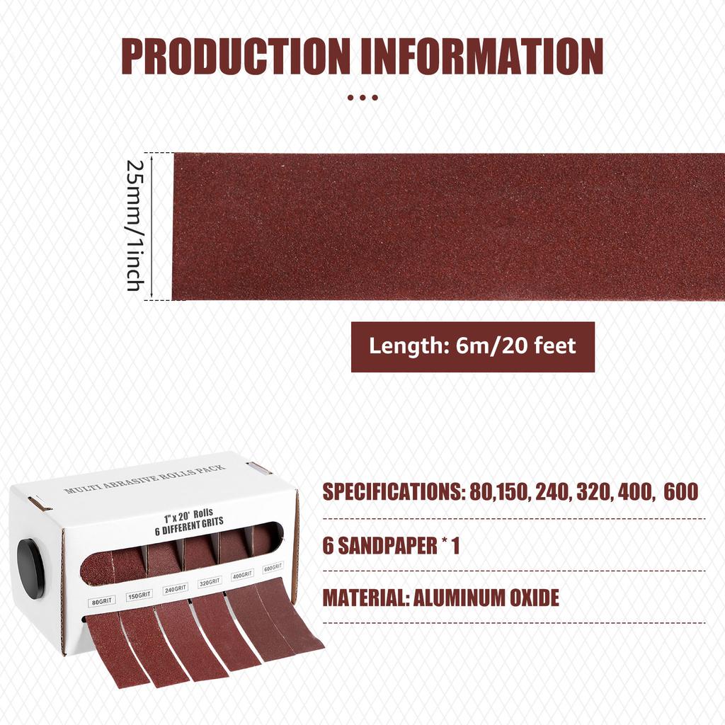 5/6 Roll Long Abrasive Sand Paper Rolls Boxed Aluminum Oxide Sanding Belt Drawable Abrasive Paper80/150/240/320/400/600 Grit