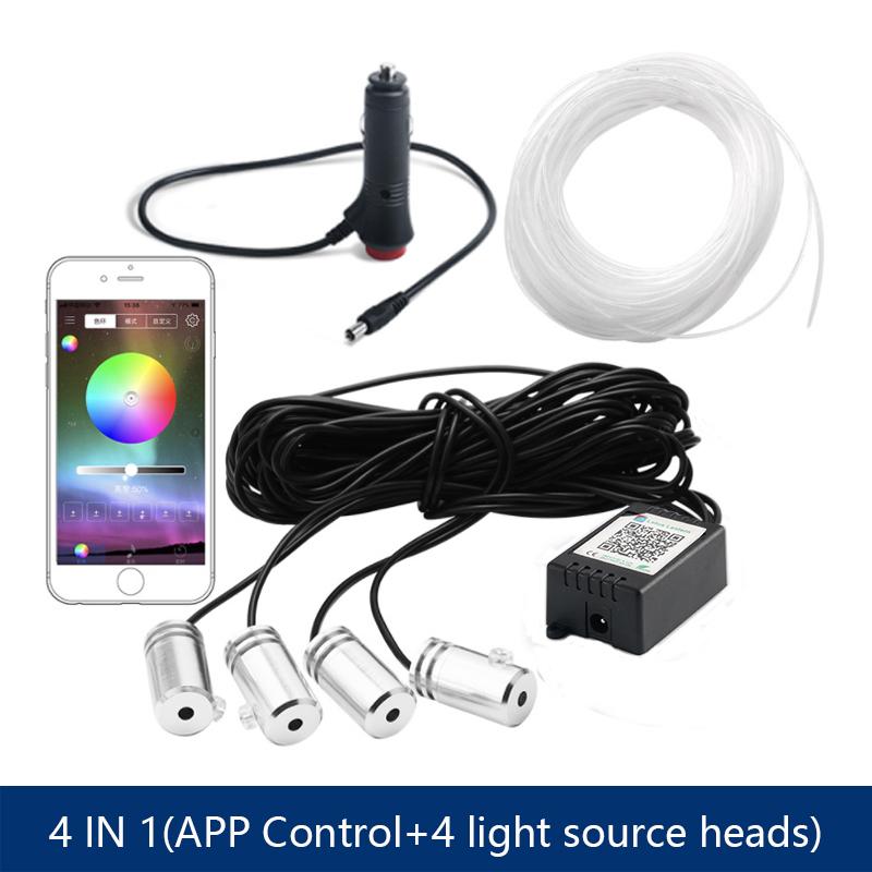 Светодиодная атмосферная подсветка для автомобиля 6 в 1, RGB, гибкая декоративная лампа 8 м, подсветка салона с управлением через приложение, светодиодная лента из оптоволокна