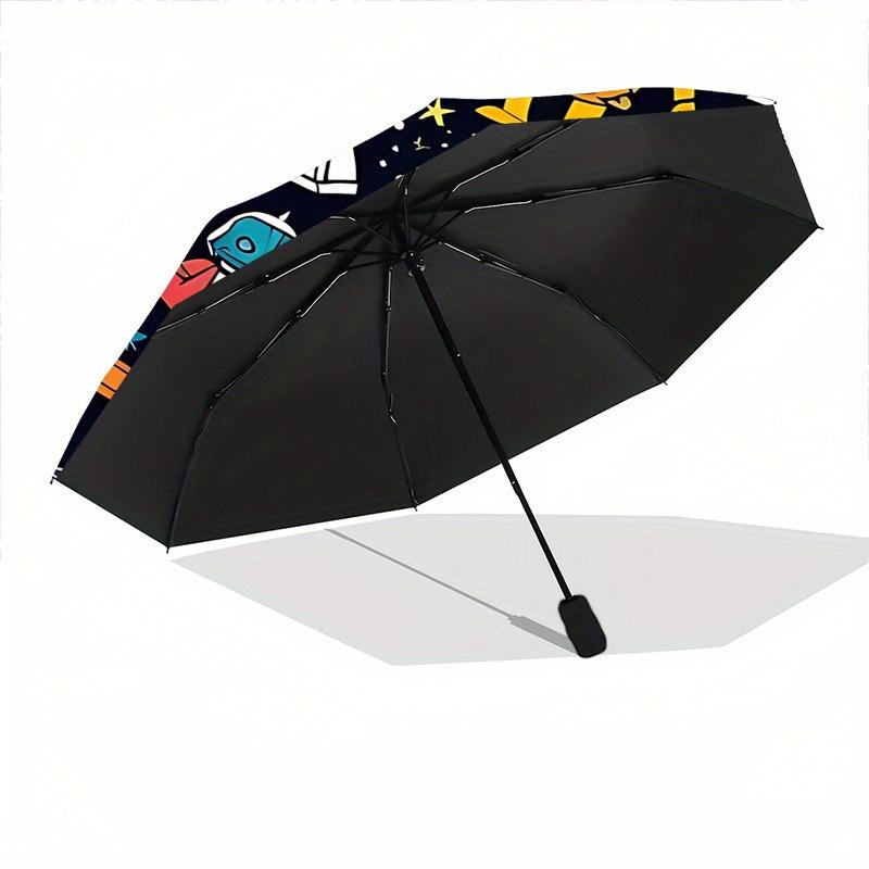 1pc Space Adventure Automatic Open/Close Umbrella with One-Touch Button, Compact Folding Canopy, Sturdy 8-Rib Windproof Design -024