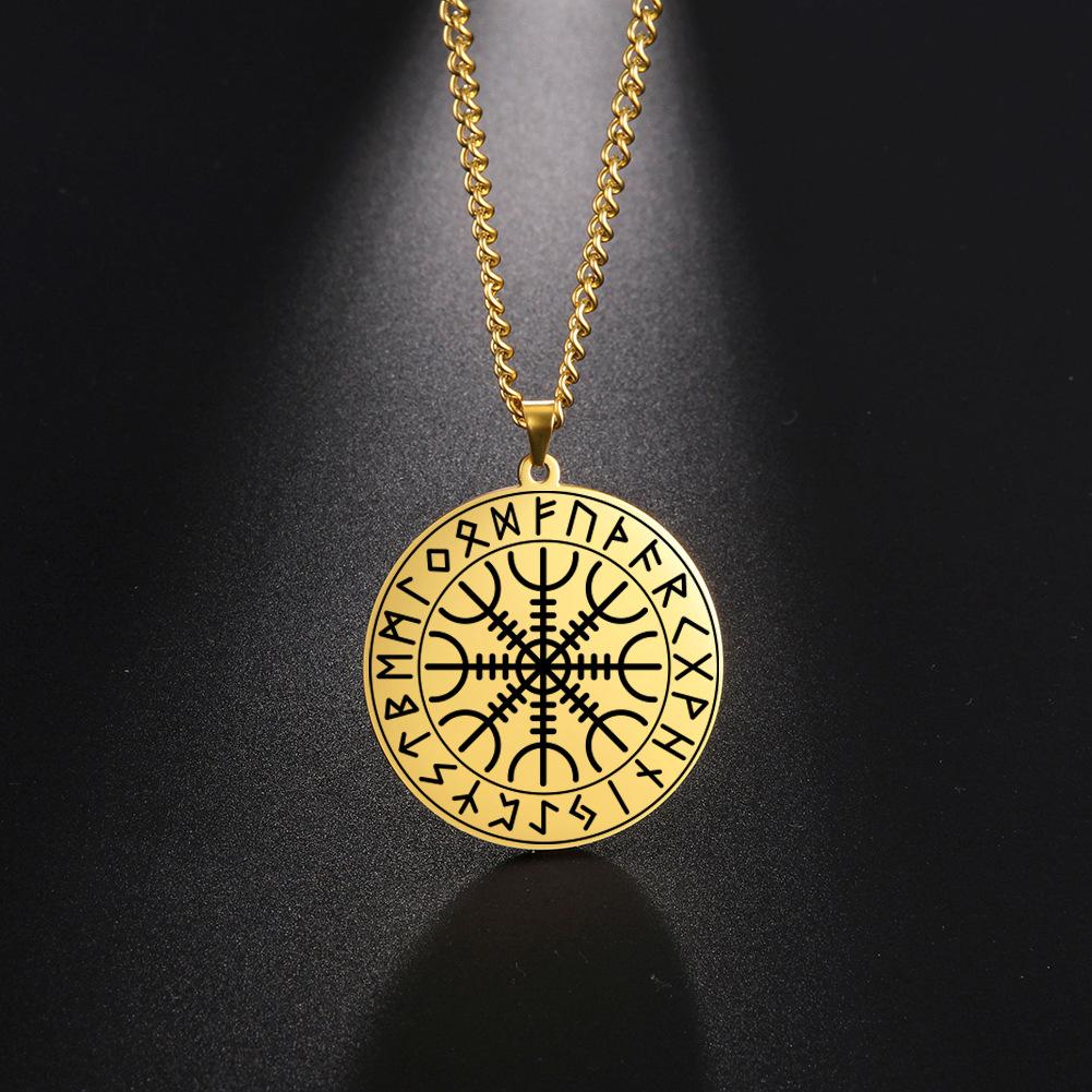 Ожерелье викингов Vegvisir из нержавеющей стали золотистого оттенка с цепочкой из пшеницы, мужское скандинавское ожерелье викингов