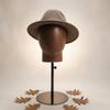 Head-Shaped Display Stand Adjustable Height Hairpiece Wood-Grain Finish