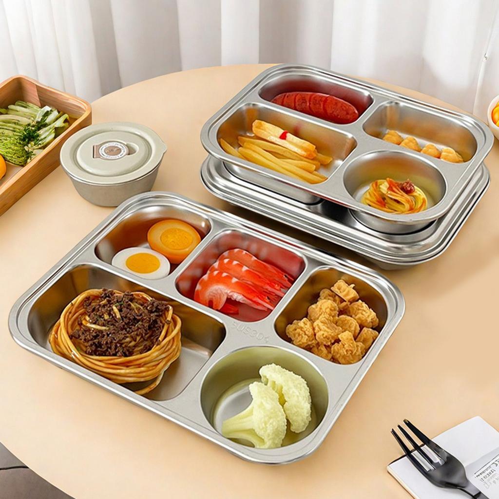 1/1,5 л Ланч-бокс из нержавеющей стали 304 с крышкой, отделения углублены, поднос для фаст-фуда, студенческая столовая, сетчатый бенто-бокс
