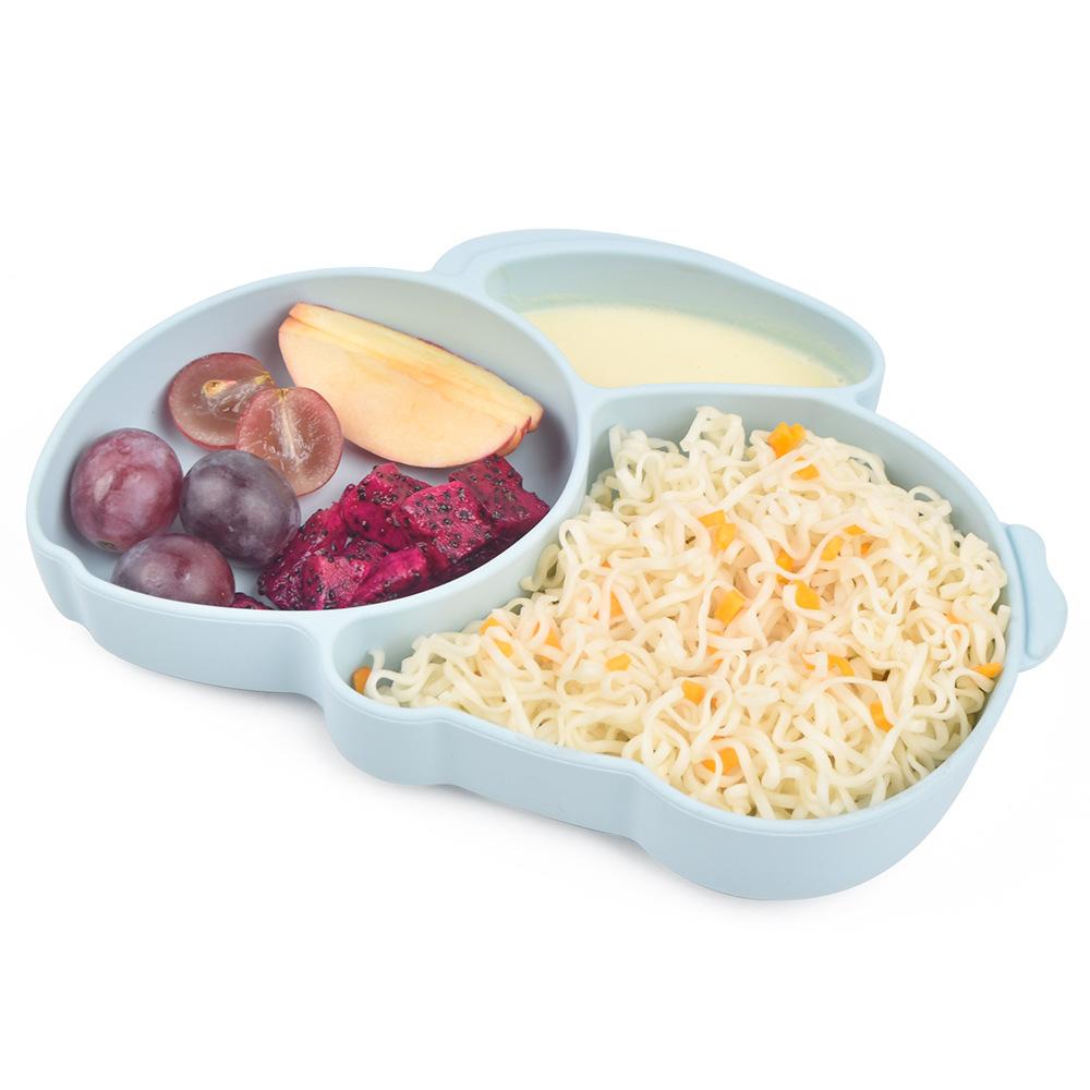 9PCS Rabbit Baby Silicone Tableware Kids Non-slip Sucker Bowl Plate Cup Spoon Fork Sets BPA Free Children's Feeding Dishes Utensils