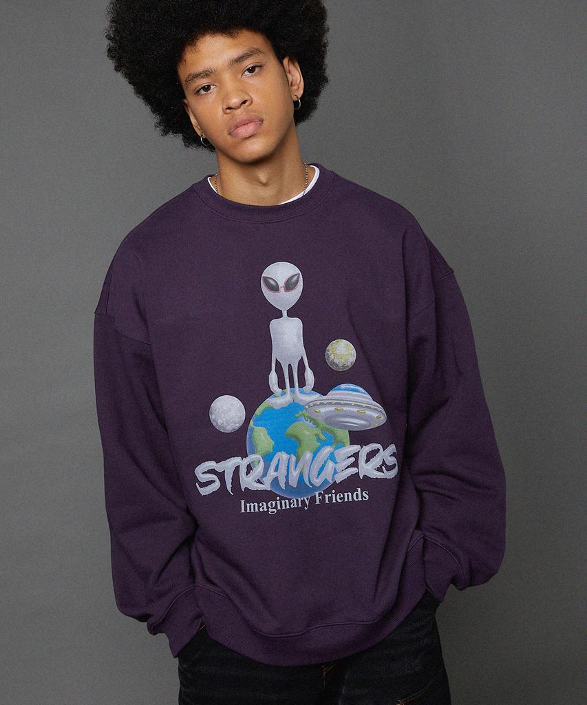 HOODHOOD Alien Universe Artwork Oversized Sweatshirt Deep Purple