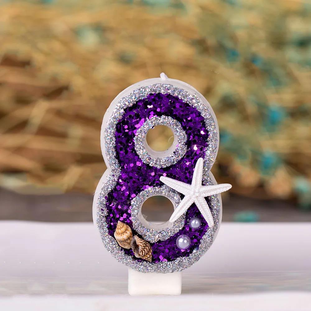 Birthday Candle 1 Year Mermaid Birthday Candle for Cake Sparkly Blue Seafish Candle Topper for Party Decorations Supplies 1