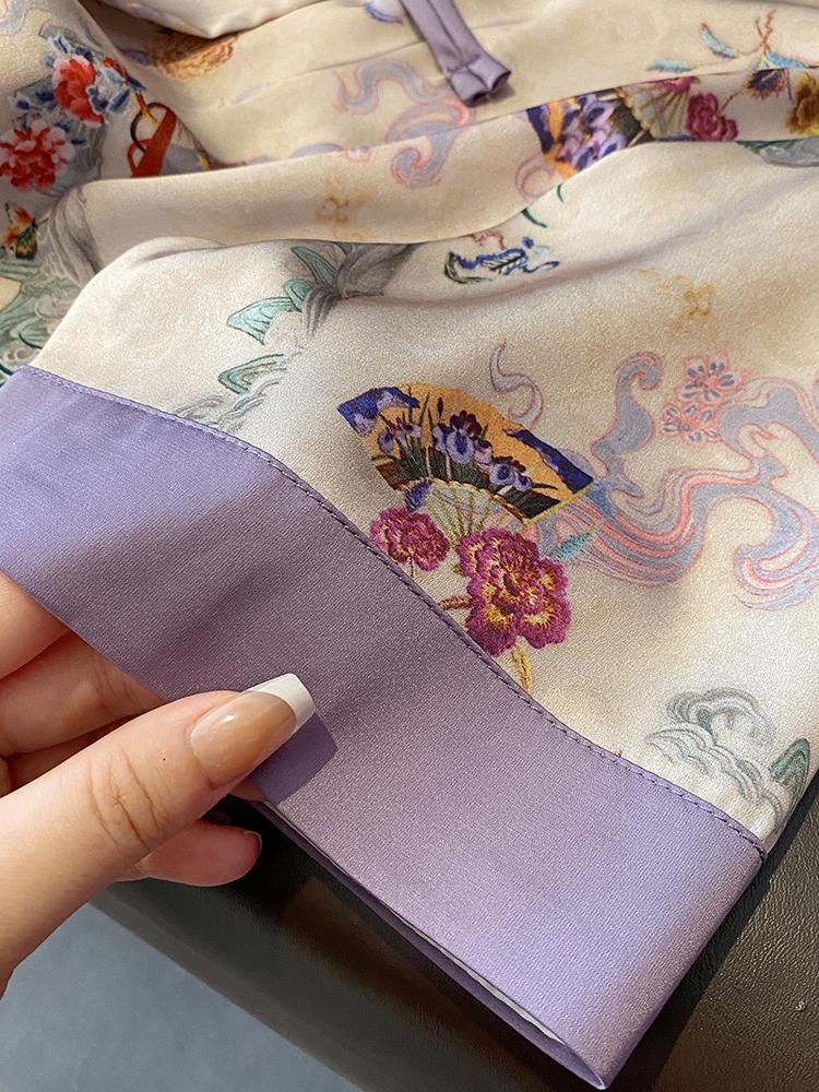 Женская пижама с шелковистым ощущением - Летний топ с коротким рукавом и шорты, Национальный стиль, Легкая