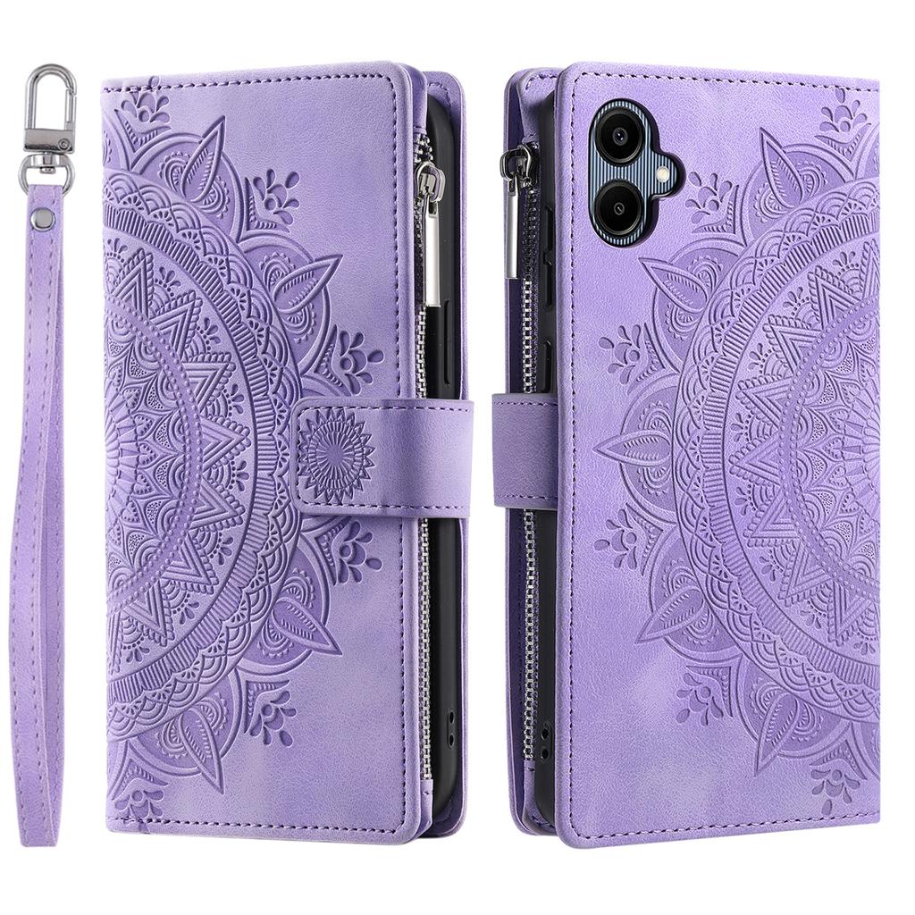 For Samsung Galaxy A07 Wallet Case Mandala Flower Pattern PU Leather Phone Cover with Wrist Strap