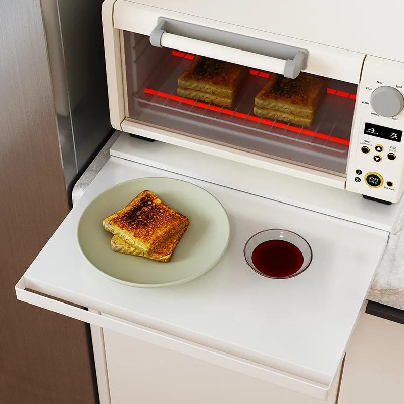 Microwave Stand Kitchen Storage Rack Pull-Out Work Table Drawer Oven Organizer for Easy Prep Space Saving Shelf