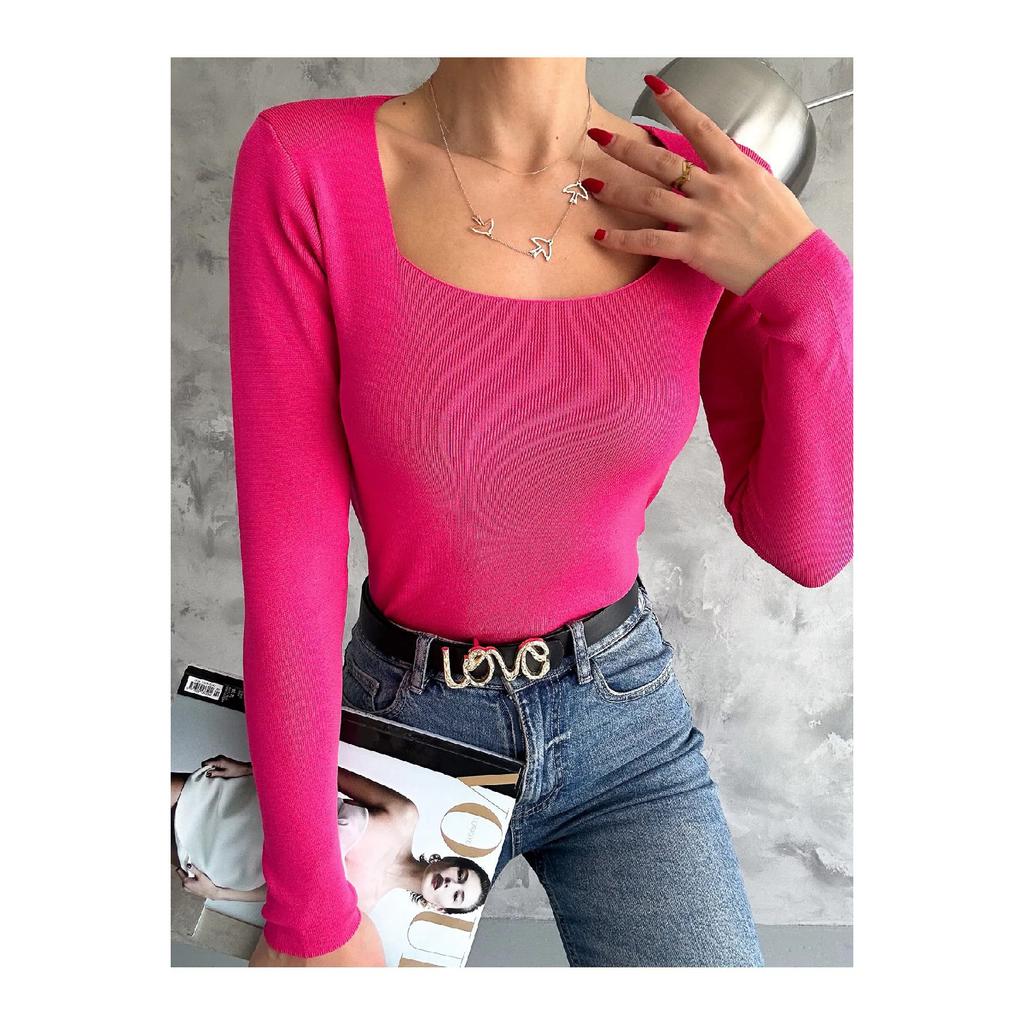 Женский трикотаж с квадратным воротником, сезонный свитер