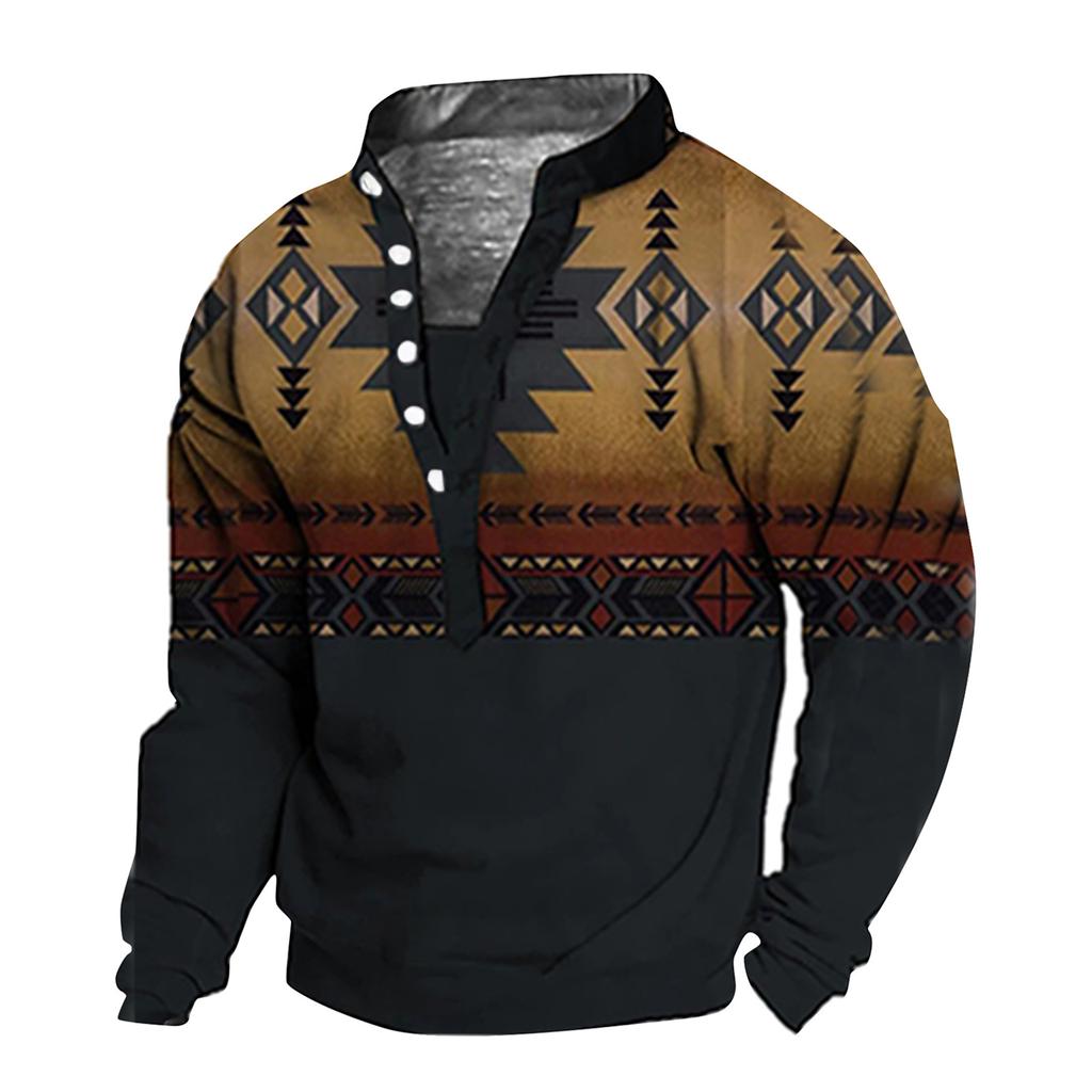 Мужской свитер с v-образным вырезом и воротником-стойкой с 3D цифровой печатью и винтажным воротником на 6 пуговицах