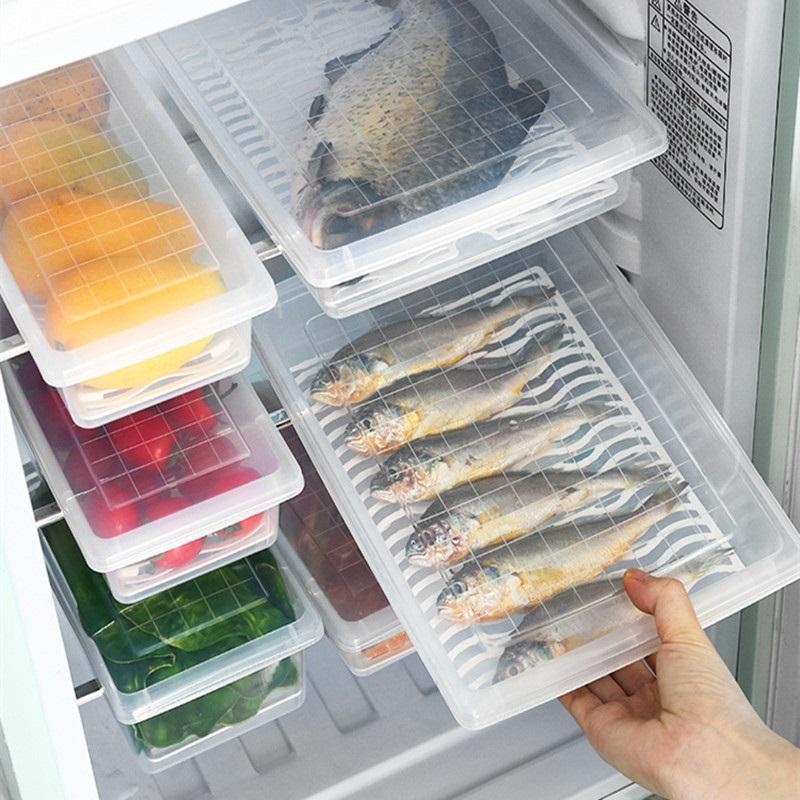 Контейнер для хранения продуктов в морозильной камере - Прямоугольный контейнер для хранения продуктов с дренажем, герметичный пластиковый контейнер для фруктов, рыбы и многого другого