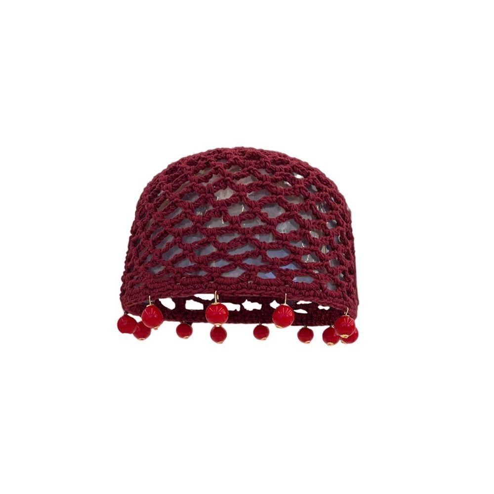 Round Beads Crochet Hollow Tassels Knitted Hat Bohemian Style Ethnic Style Hat Outdoor
