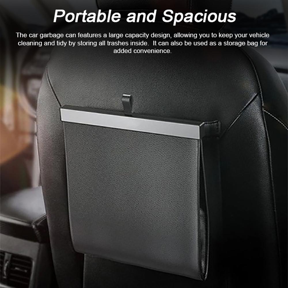 Leather Car Garbage Can Foldable Rear Seat Trashes Can Large Capacity Storage Organizer Waterproof for Car Vehicle