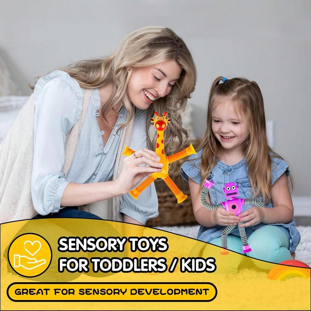 4 Pcs Telescopic Suction Cup Robot Toy, Coolest Pop Tubes Sensory Toys For ToddlersEducational Fidget Toys Robot Party Favors,Perfect Holiday Gift