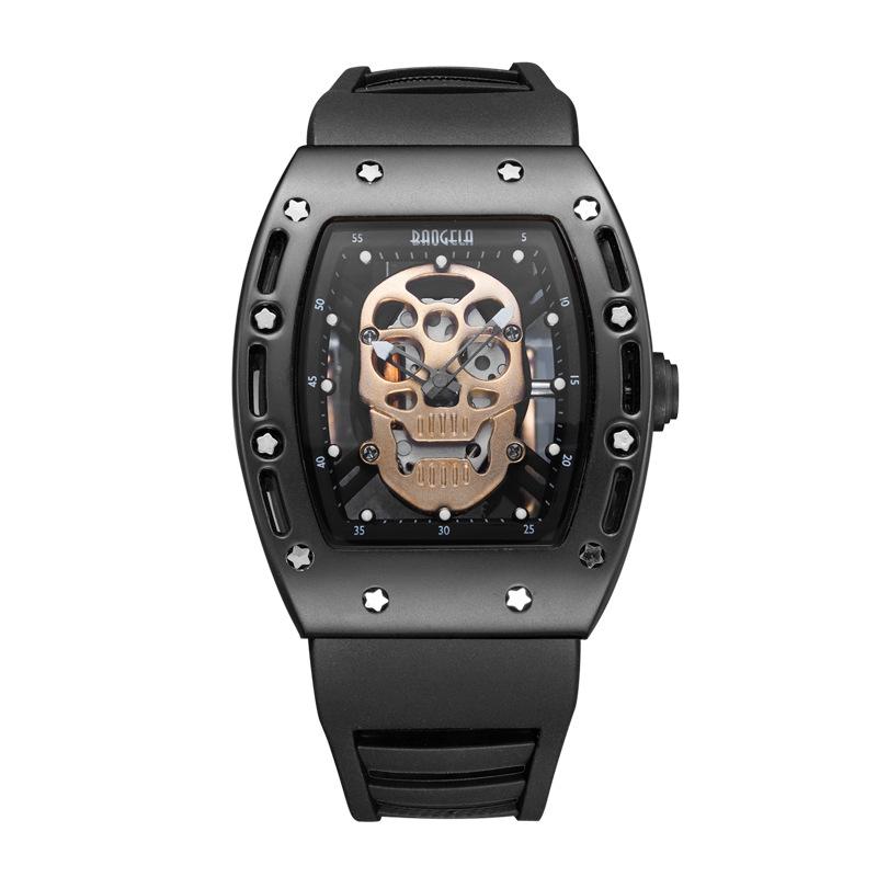 Domineering Skull Barrel Silicone Waterproof Sports Quartz Men's Watch with Gift Box