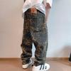 Men's Retro Leopard Print Canvas Cargo Pants - Army Green, Street Dance Hiphop Style for Autumn/Winter