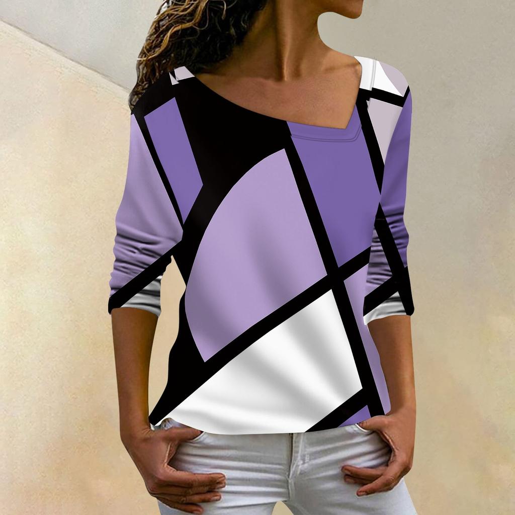 Women's Fashion Casual Sloping Collar Hoodie Irregular Striped Long Sleeve T-shirt Top