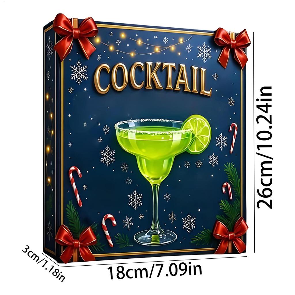 2025 Christmas Countdown Pendants 24 Days Cocktail Themed 2D Acrylic Ornaments Advent Calendar for Christmas Tree Decoration