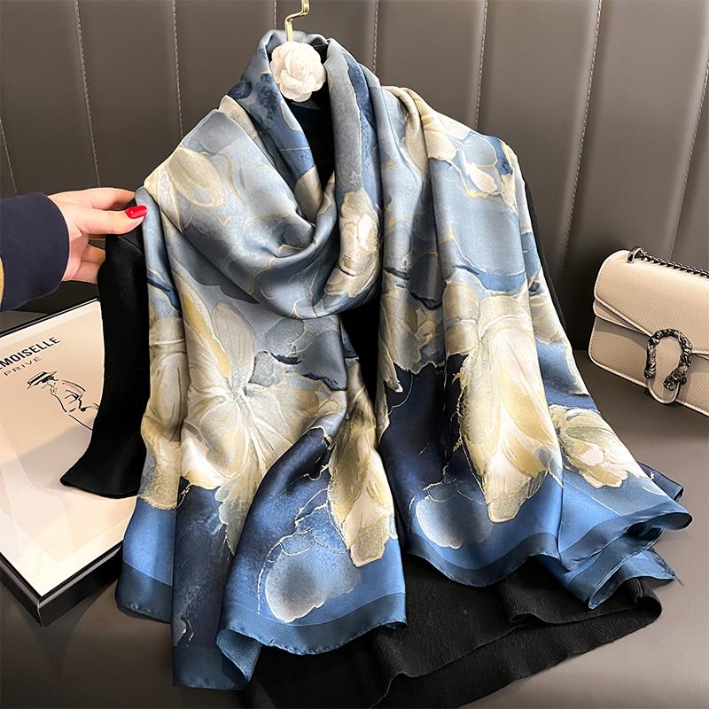 Design Satin Silk Shawl Hijab Scarf Women Fashion Summer Sunscreen Beach Stole Wraps Bufanda Female Headkerchief Echarpe New