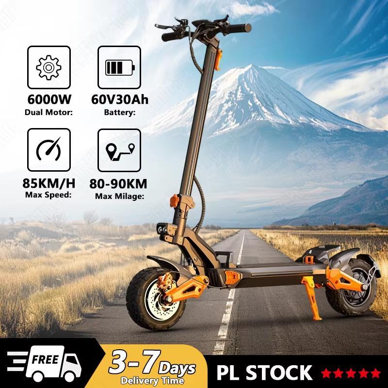 2026 New E-Scooter H9 6000W Dual Motor 60V 30AH Battery Off-road Electric Scooters 11-inch Tires Dual Hydraulic Shock Absorption EScooters