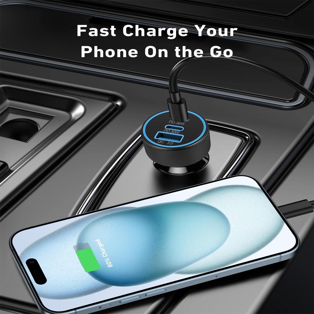 Автомобильное зарядное устройство USB, 3-портовый 67 Вт USB-C и USB-A автомобильный адаптер питания PD/QC быстрая зарядка