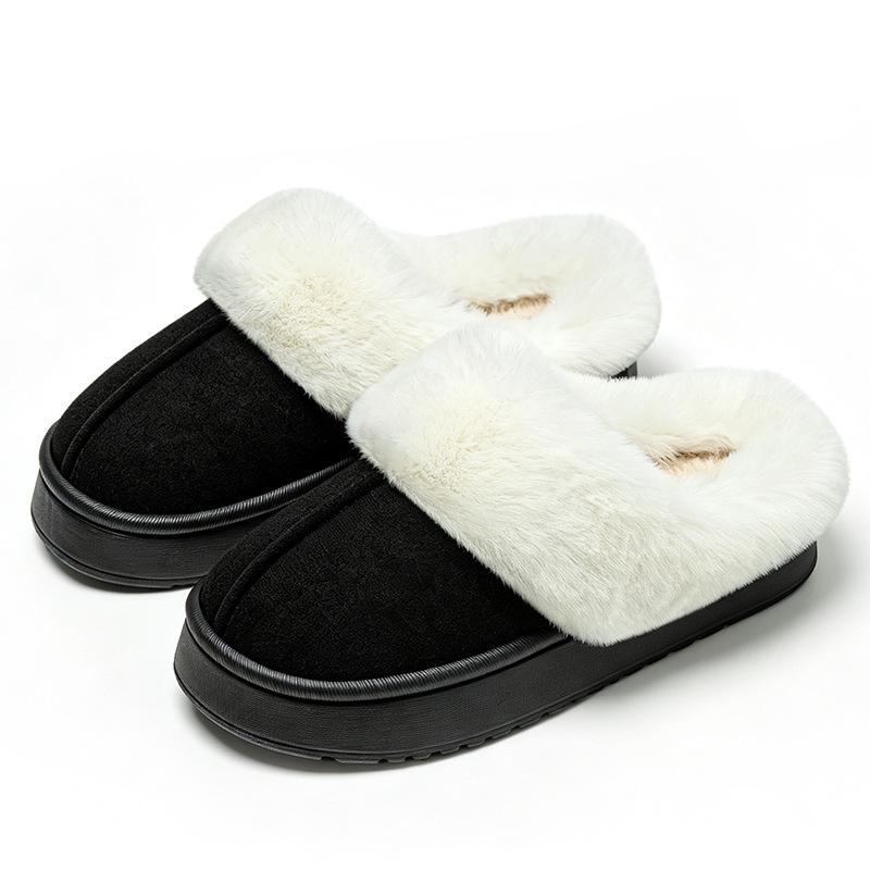 Solid color cotton slippers winter non-slip soft bottom silent men and women indoor household thickened warm deodorant bag heel