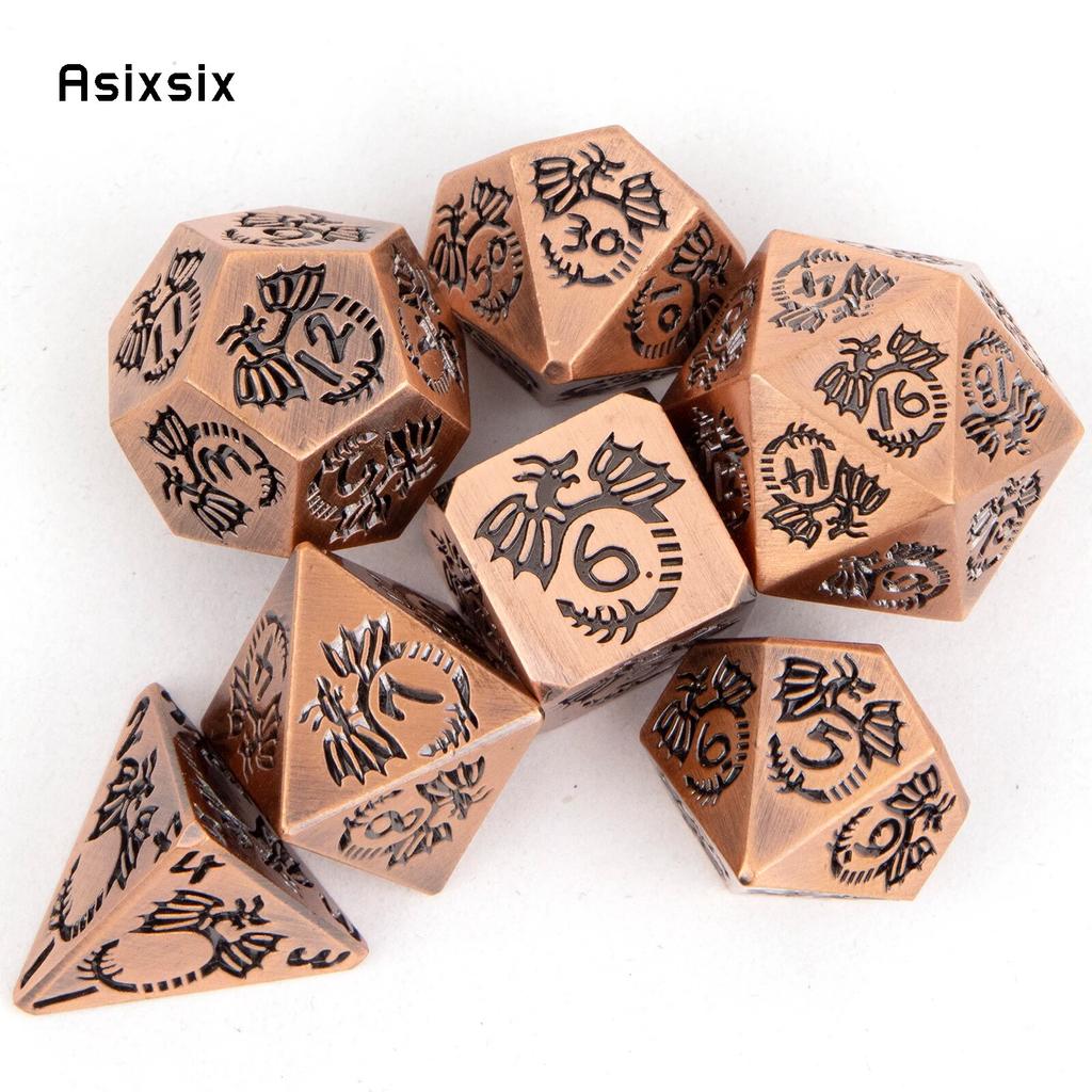 7 Pcs Copper Dragon Metal Dice Solid Metal Polyhedral Dice Set Suitable for Role-Playing RPG  Board Game Card Game