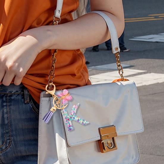 Butterfly Initial Letter Keychain Pendant Exquisite Practicality Backpack School Bag Decoration Purple Alphabet Keychain for Girls Women