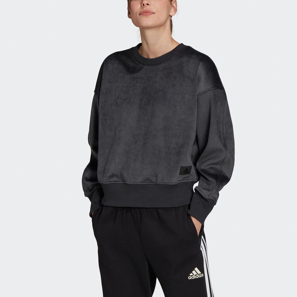 Adidas Вельветовый текстурированный спортивный пуловер, женские топы, черный H31102