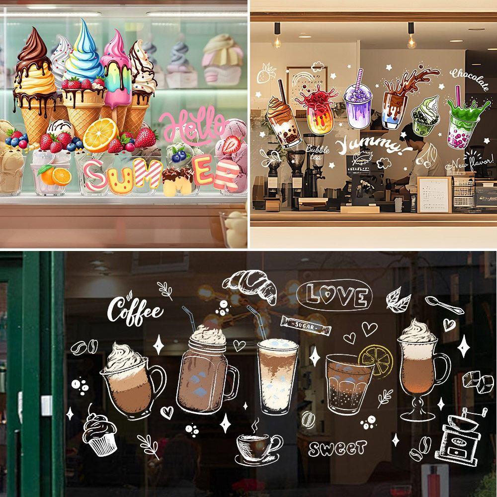 Cartoon Ice Cream Static Window Sticker Milk Tea Cup Glass Door Decals Home Decoration