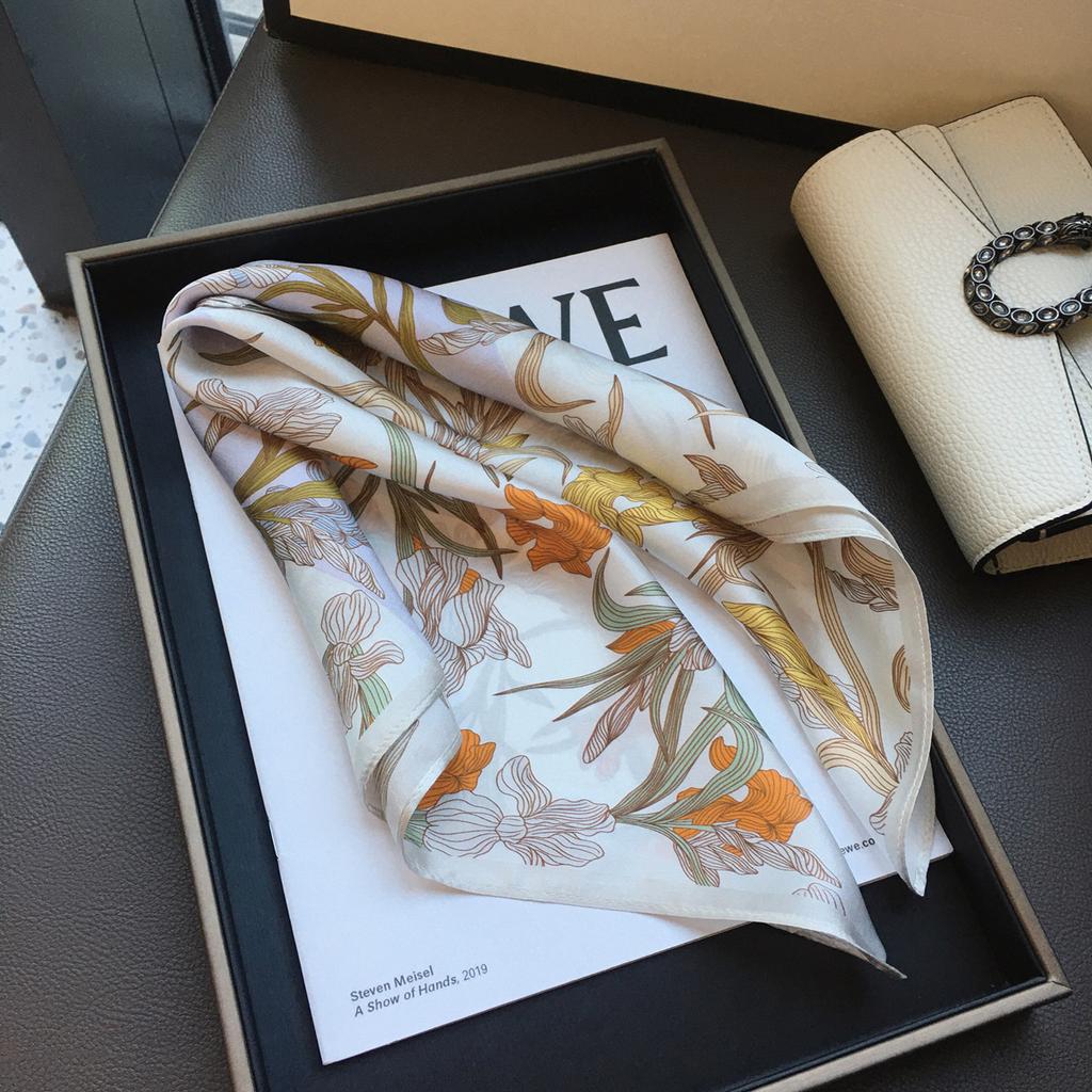 Hangzhou Silk Spring Versatile Romantic Spring Orchid Silk Scarf Women'S Small Scarf 100% Mulberry Silk Scarf Small Square Scarf