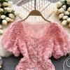 RUGOD Короткая темпераментная рубашка Niche Design Sense Mesh Flower, женская новая летняя тонкая однобортная универсальная рубашка