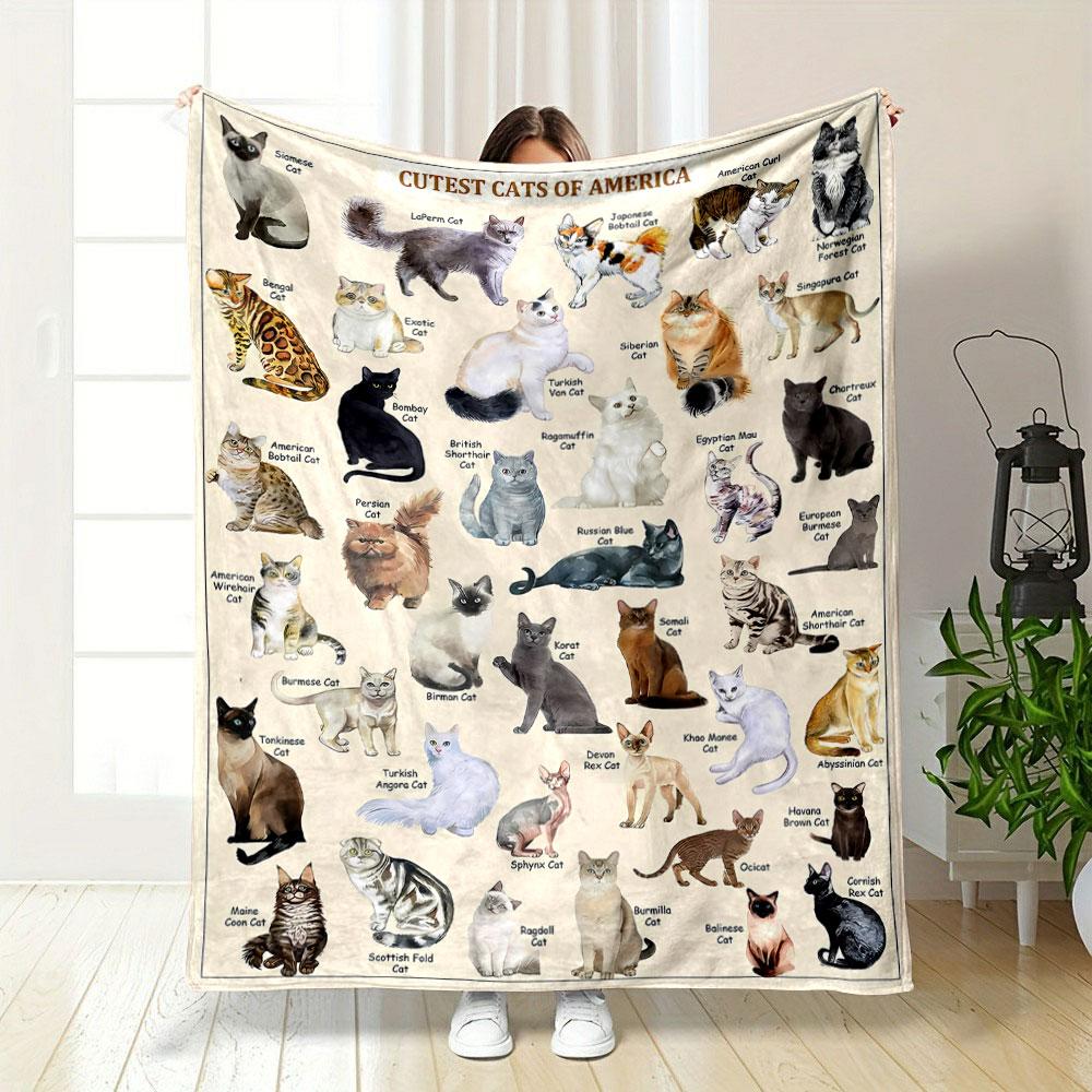 Cute Cat Breeds Pattern Blanket bedroom Blanket for Livingroom Couch lunch break Soft throw for Friend's festival Gift