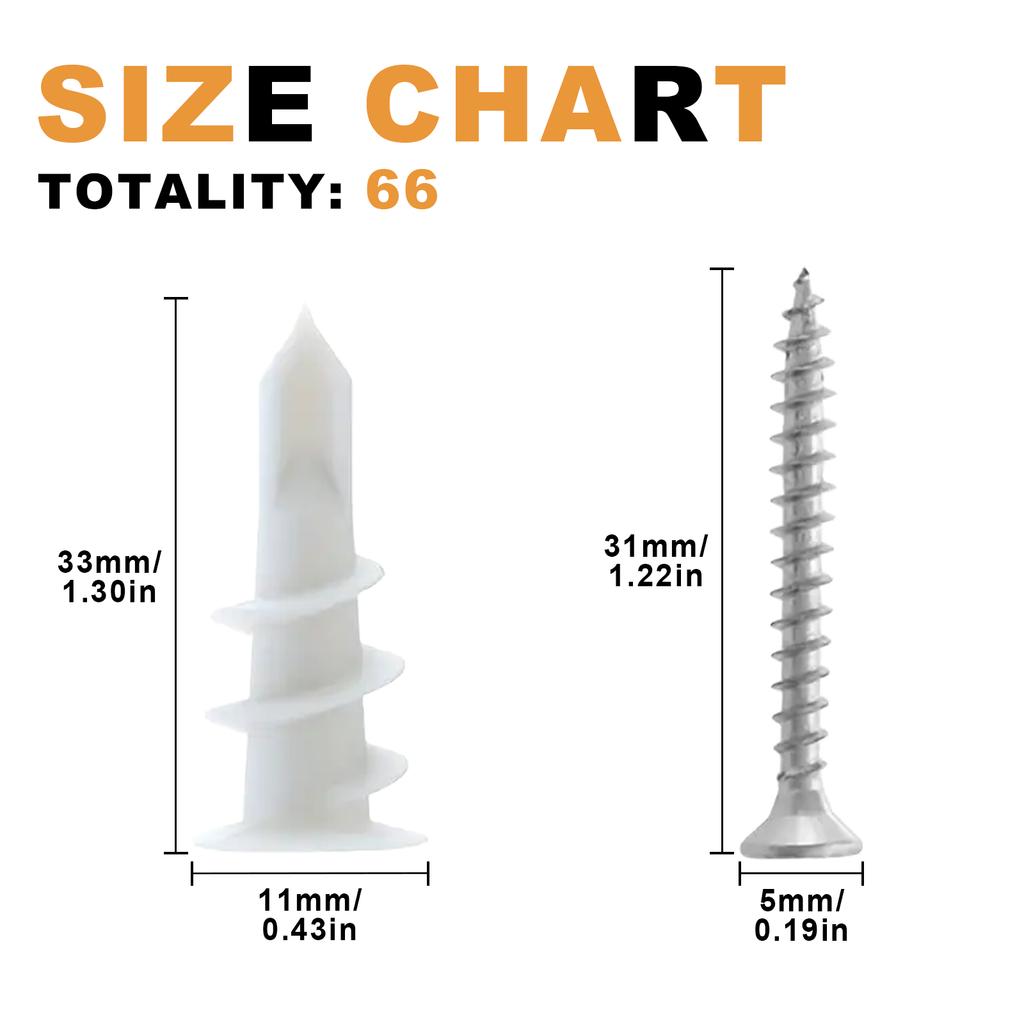 Набор самосверлящих распорных винтов 66 шт., стеновые блоки, самосверлящие, винтовая гильза, анкер для гипсокартона