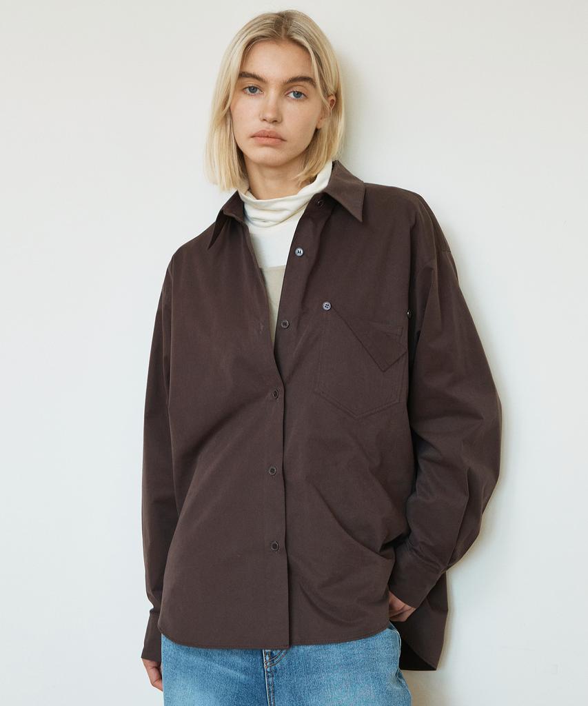 IHR Pocket Detail Oversized Shirt / Brown