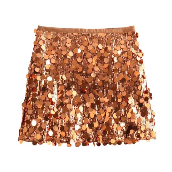 Women Mini Skirt High Waist Sparkling Sequin A-Line Short Skirt Hip Wrapped