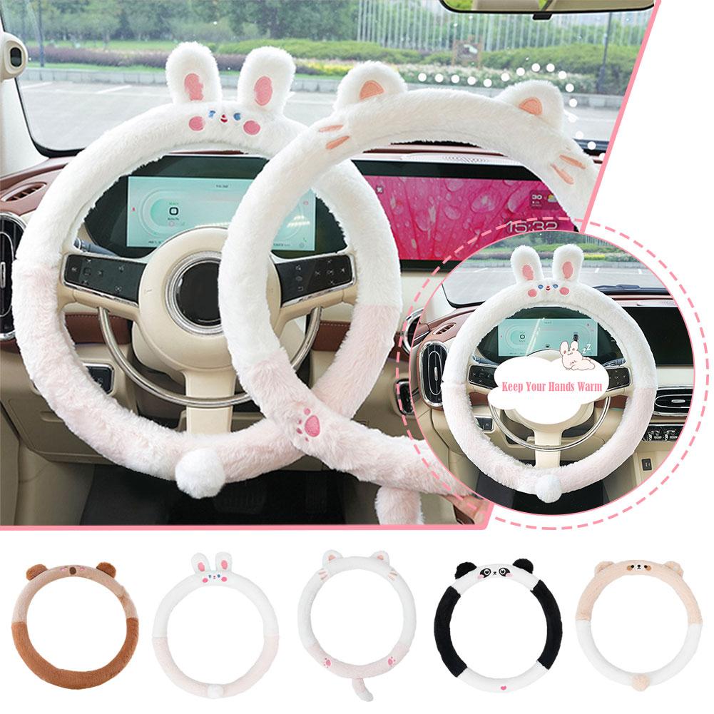 Универсальный автомобильный милый плюшевый чехол на руль для женщин, милый мультяшный зимний пушистый чехол для подогрева руля, аксессуар Y8P9