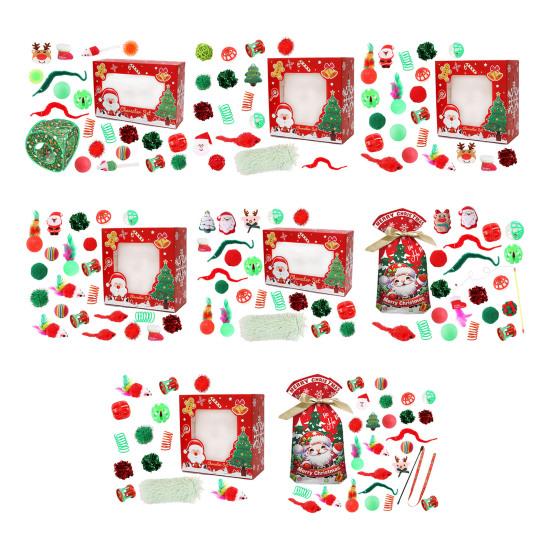 1 Set Christmas Cat Toys Interactive Teaser Wand Rattle Ball Feathered Plush Mice Cat Entertainment Toys for Indoor Cats Kittens Exercise Holiday Gift