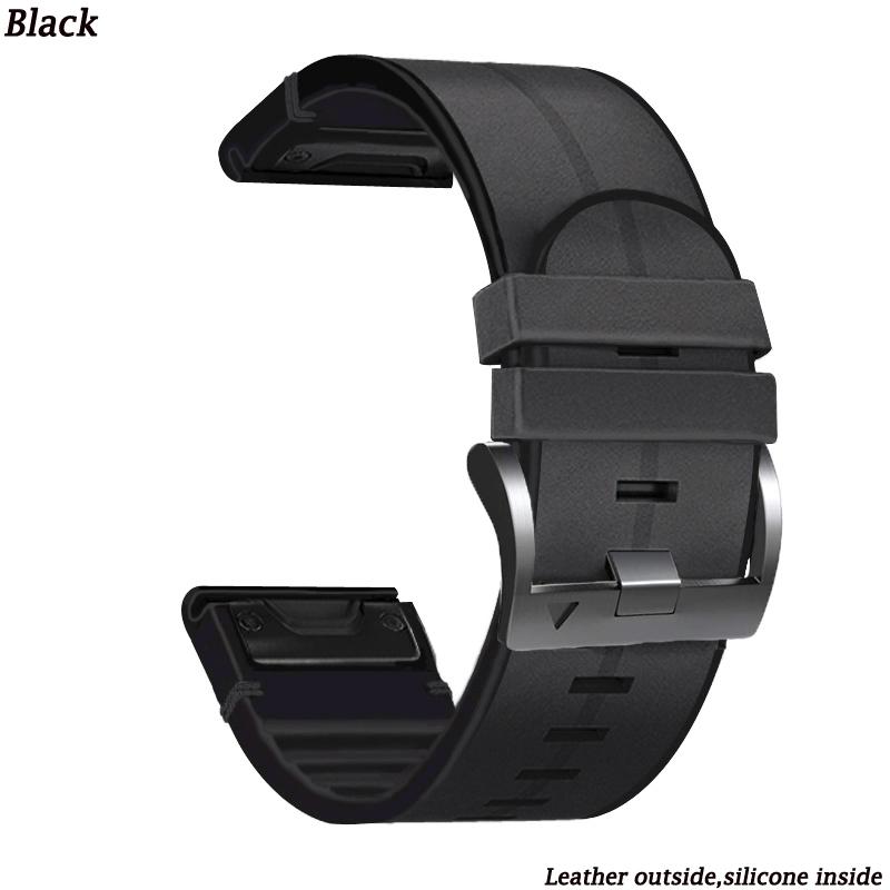 26/22mm Leather Silicone Watchband Strap For Garmin Fenix 6 6X Pro Sapphire GPS 7 7X 5 5X Plus Quick Release Watch Band Bracelet