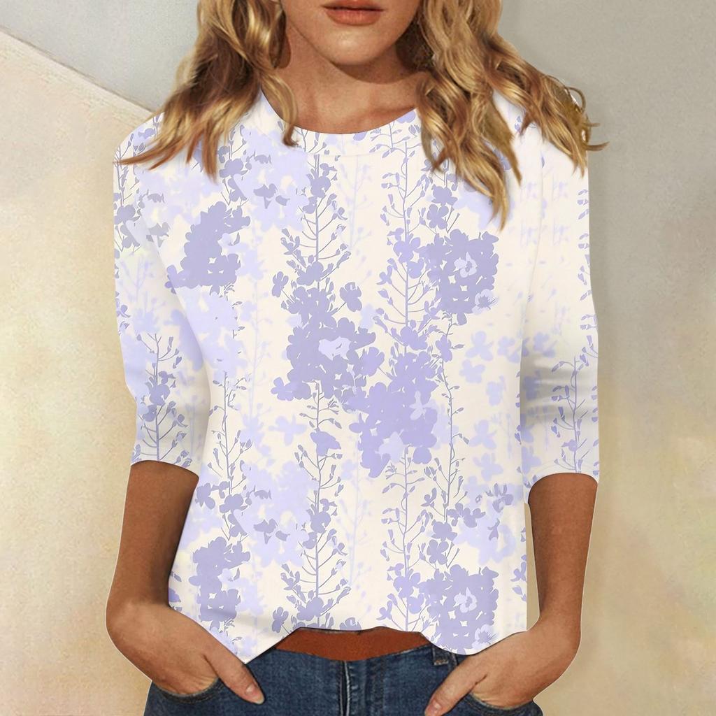 Рубашки с рукавом 3/4 для женщин, футболки с графическим принтом, блузки, повседневные базовые топы, пуловеры