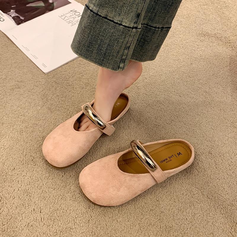 Женские полутапочки 2025 Лето Новые Баотоу Одинарные туфли Дизайнерские Мюли с квадратным носком Плоские тапочки для женщин Туфли Мэри Джейн